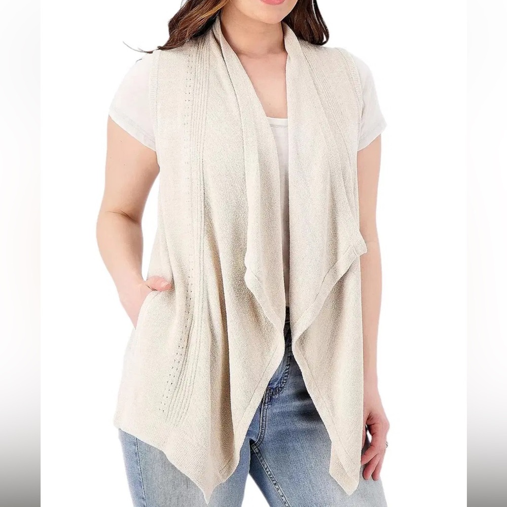 Barefoot Dreams CozyChic Ultra Lite Shawl Pointelle Vest in Sand